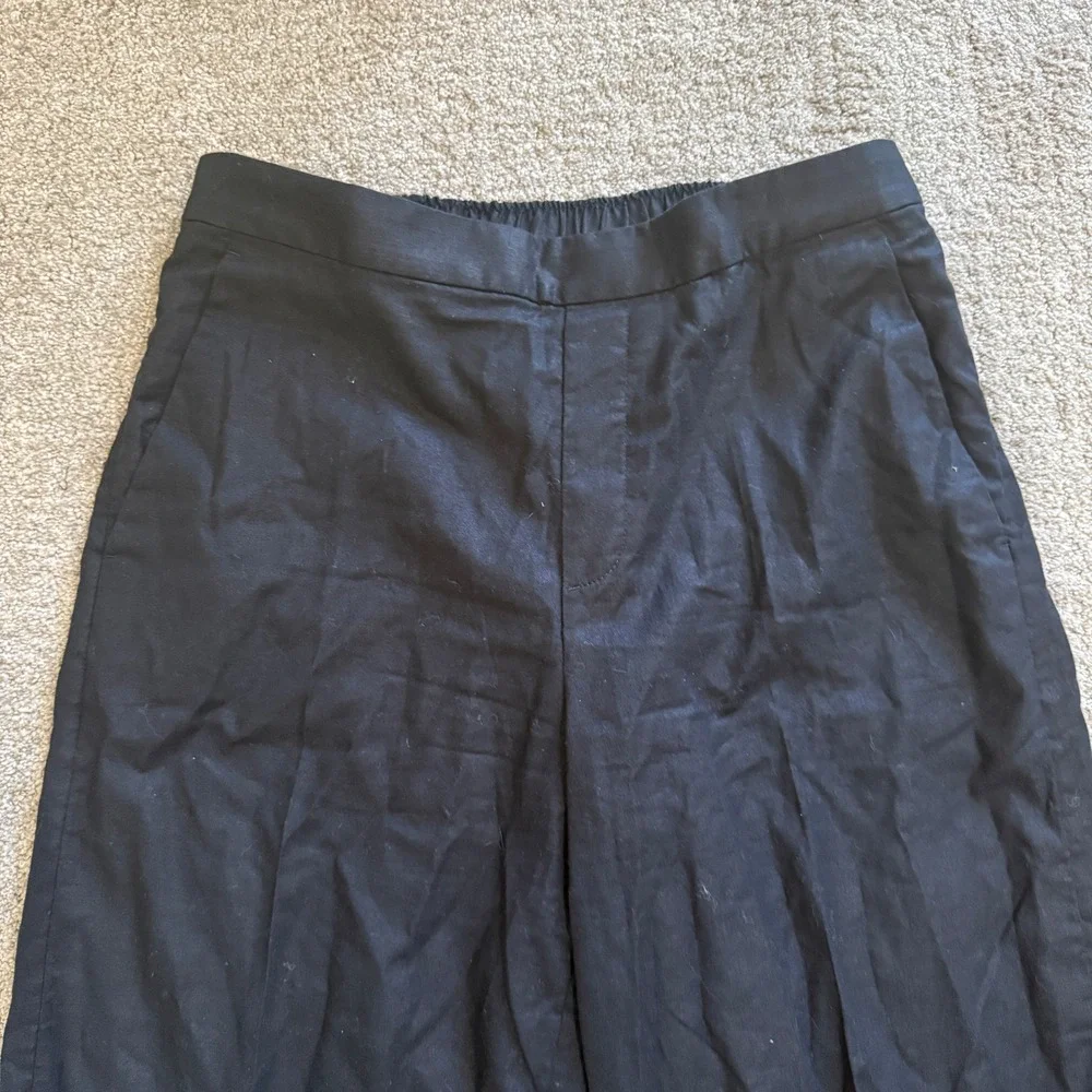 Banana Republic Hayden Wide-Leg Linen Blend Pull on Pants Black Medium Coastal